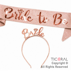 SET VINCHA BRIDE Y BANDA BRIDE TO BE ROSA GOLD